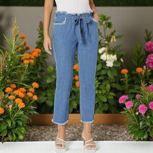 NWT PARKER SMITH Denim Paper Bag Pant in Sea Marine 30